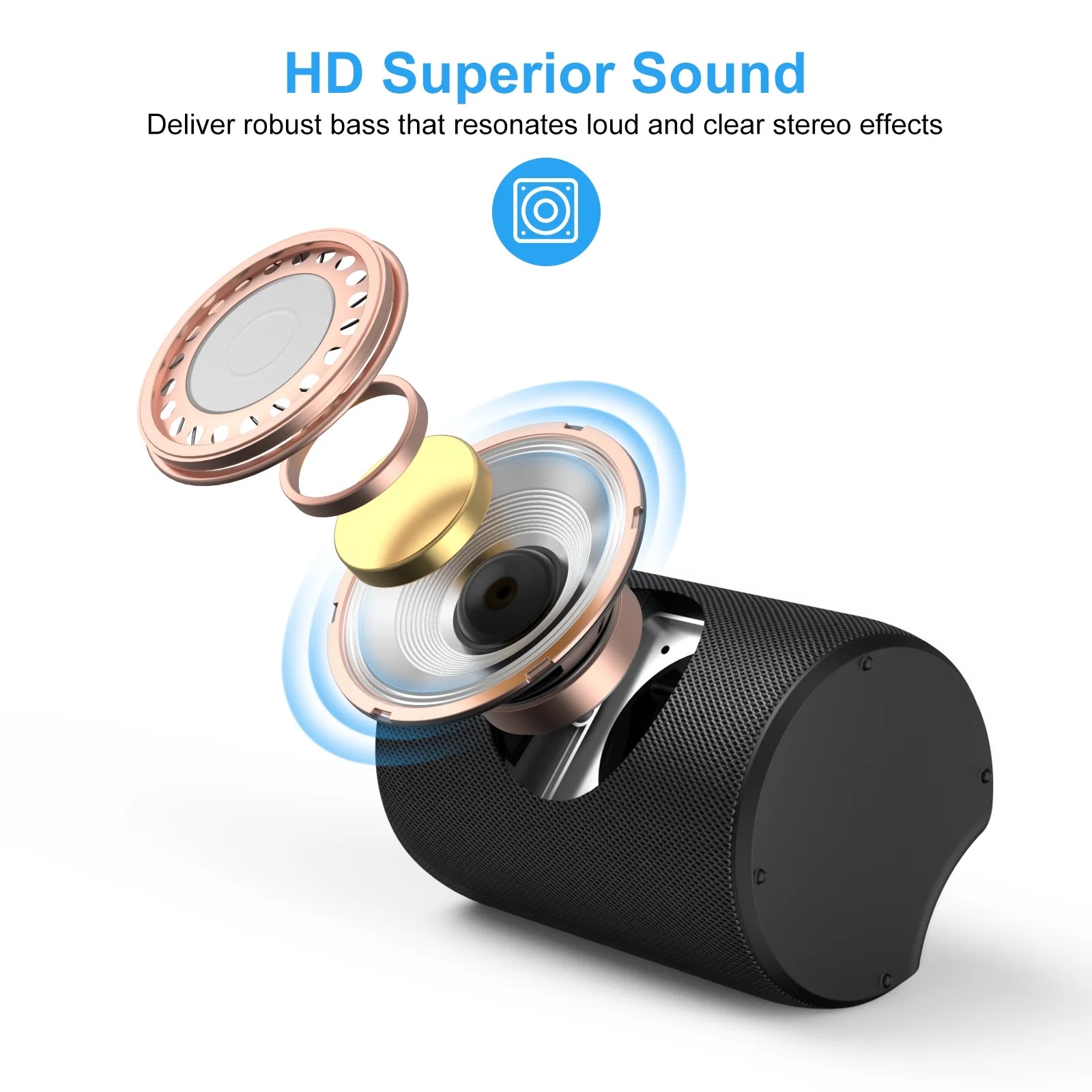 Bluetooth Portable Speaker, IPX7 Waterproof, Bluetooth 5.0, 12H Playtime,Black