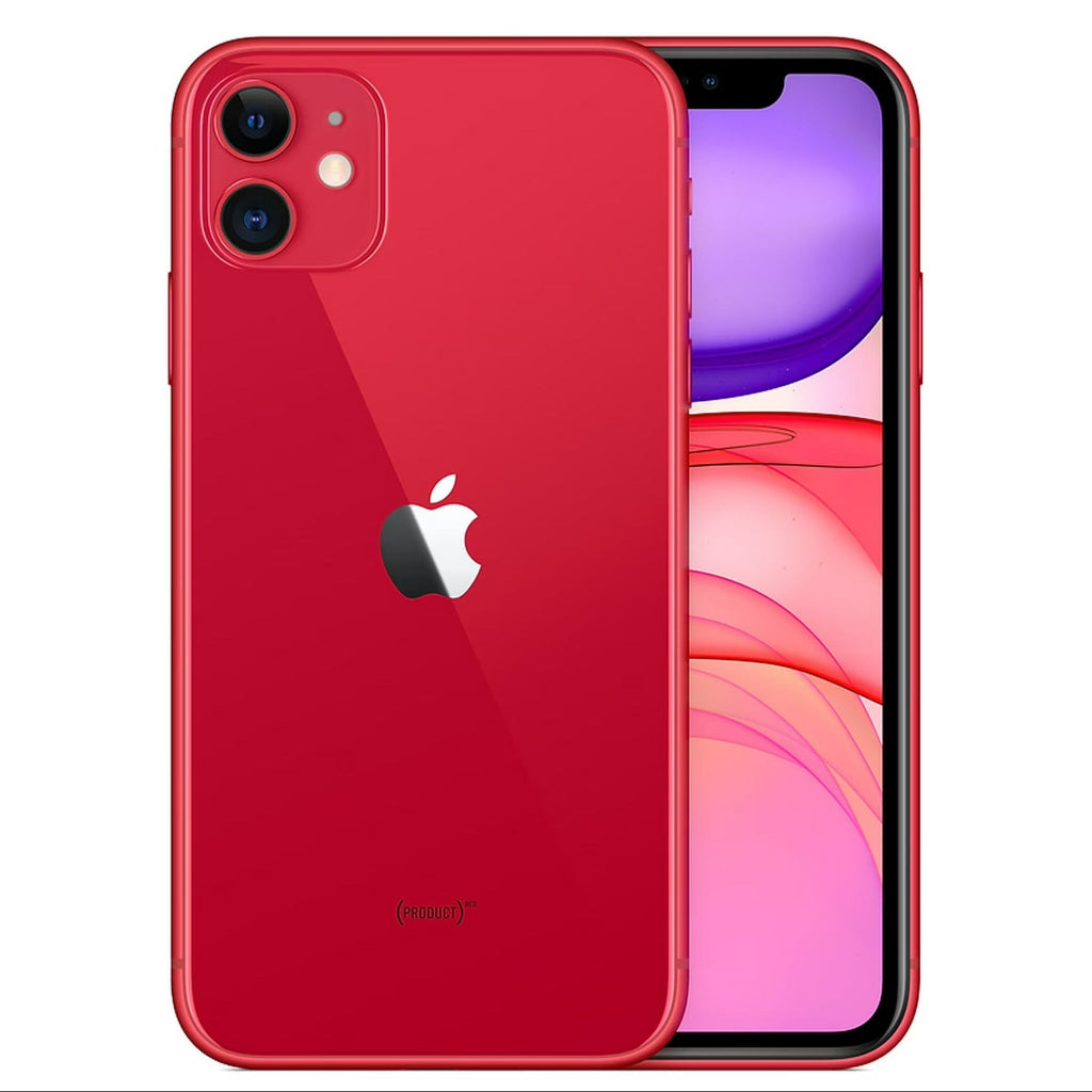 Red smartphone with Apple logo on a white background