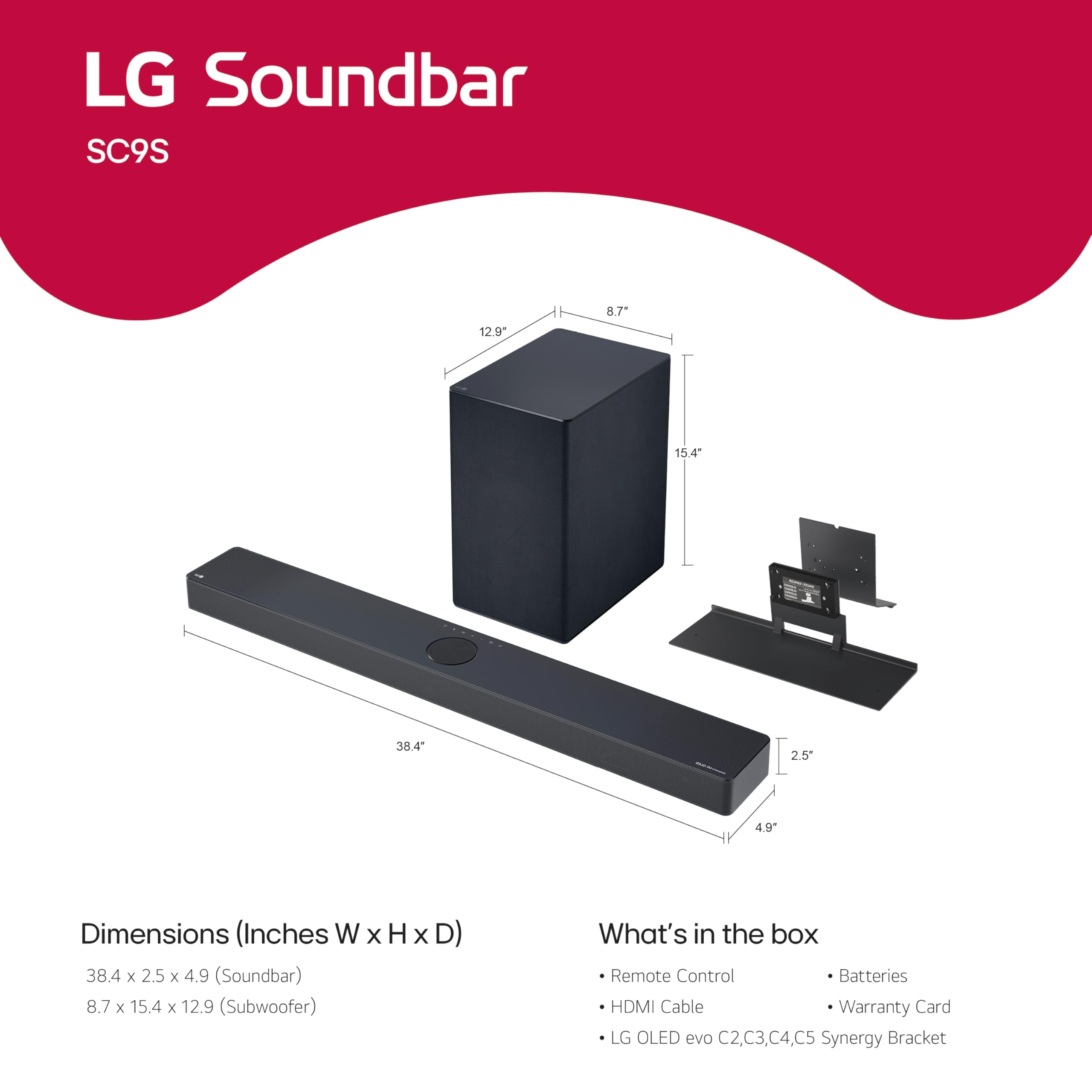 LG SC9S Soundbar, Rear Speaker, Wireless Subwoofer (2024 Model)